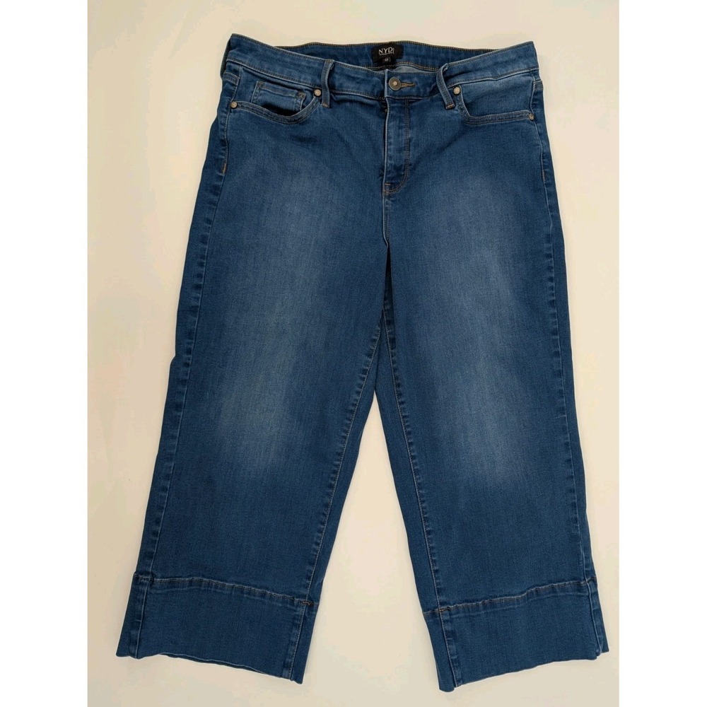 NYDJ Brigitte High Waist Wide Leg Capris Dark Wash Size 12 Stretch - Picture 2 of 8
